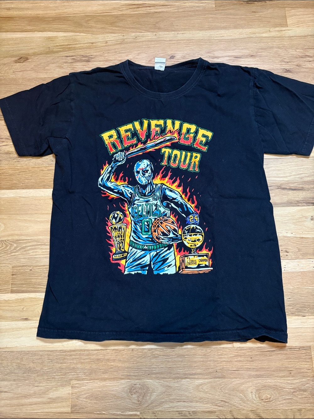Black 'Revenge Tour' Graphic Short-Sleeve Tee - Bold Flame Design Celtics Unisex